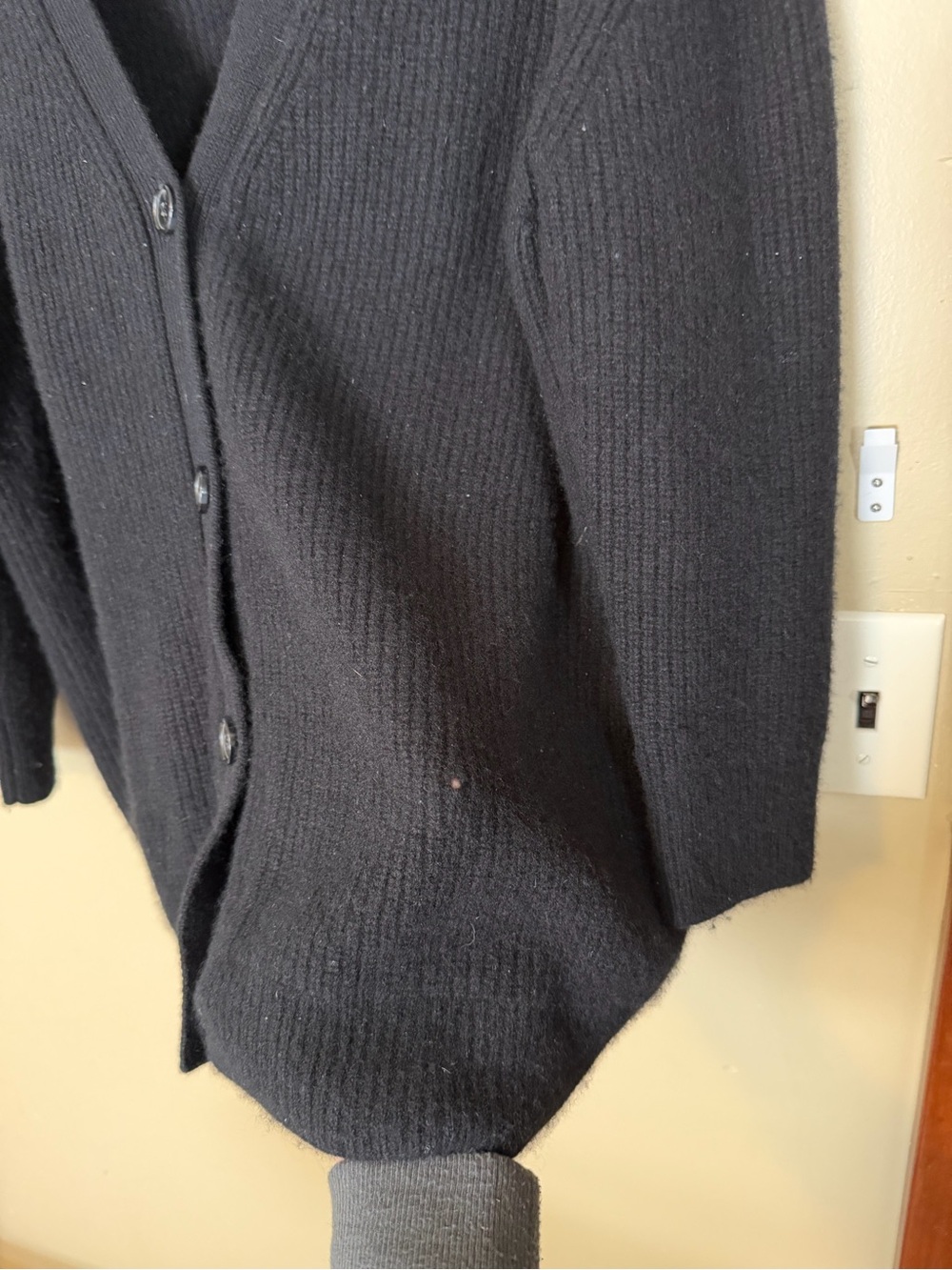 Quince Cashmere Ribbed  Black Boxy Cardigan Sweater - Picture 7 of 8